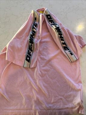 Off-White Pink Small Short Sleeve Tee with Branded Shoulder Tape